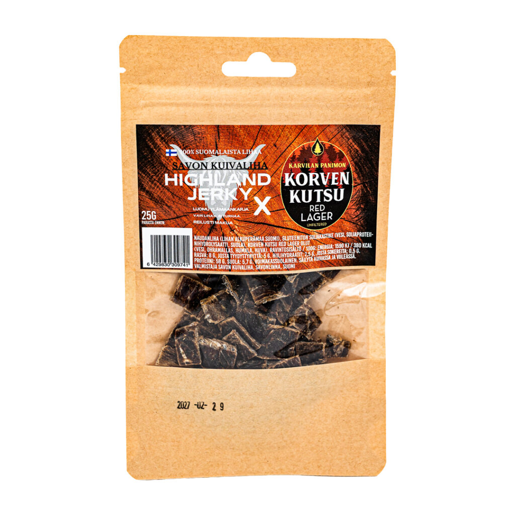 Korven Kutsu Red Lager Beef Jerky -pakkaus